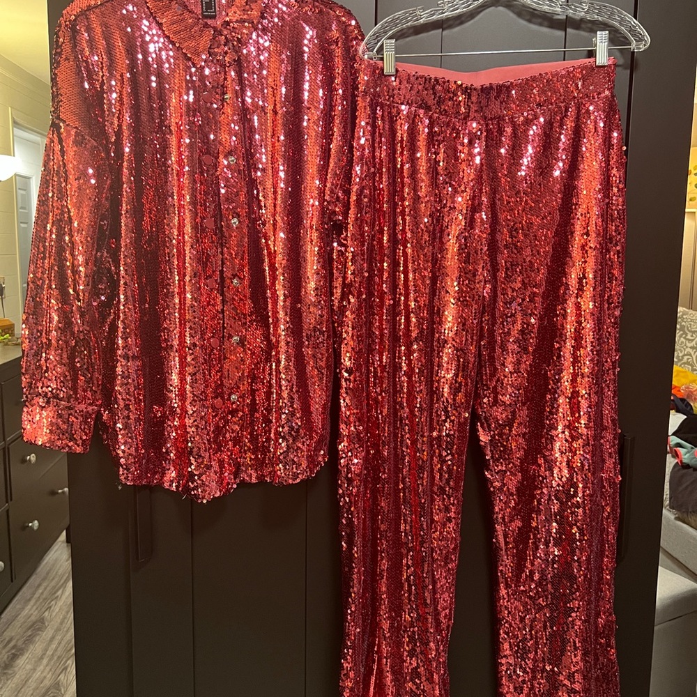 Pink Sequin Top and Pants Set